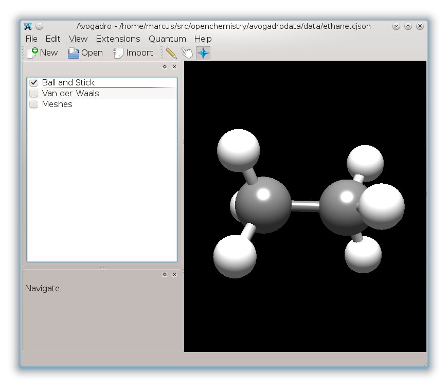 Avogadro 2 showing an ethane molecule