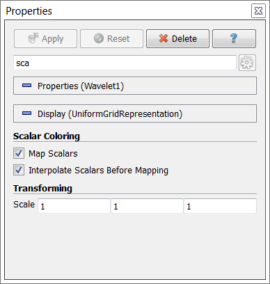 Searching for parameters in the Properties Panel