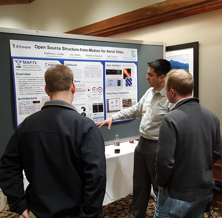 Leotta presents a poster on the paper “Open Source Structure-from-Motion for Aerial Video" at WACV.