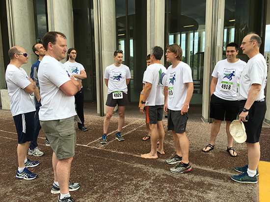 Members of Kitware congregate by the Erastus Corning Tower as they wait for the start of the challenge.