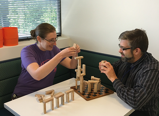 Libby Rose and Matt Burnham, who Kitware welcomed in May, join in camaraderie at Kitware headquarters.