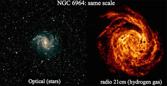 Well-resolved optical and HI emissions come from a face-on galaxy.