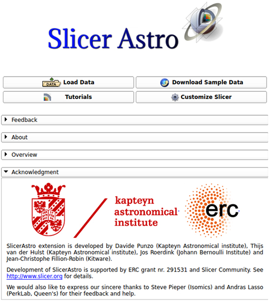 SlicerAstro displays a module that introduces the software.
