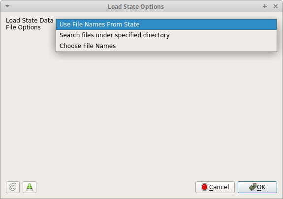 Load State Options dialog with data location dropdown