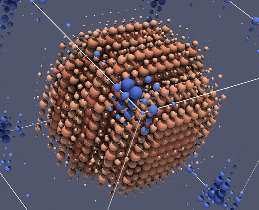 Computer graphic showing several balls within a square
