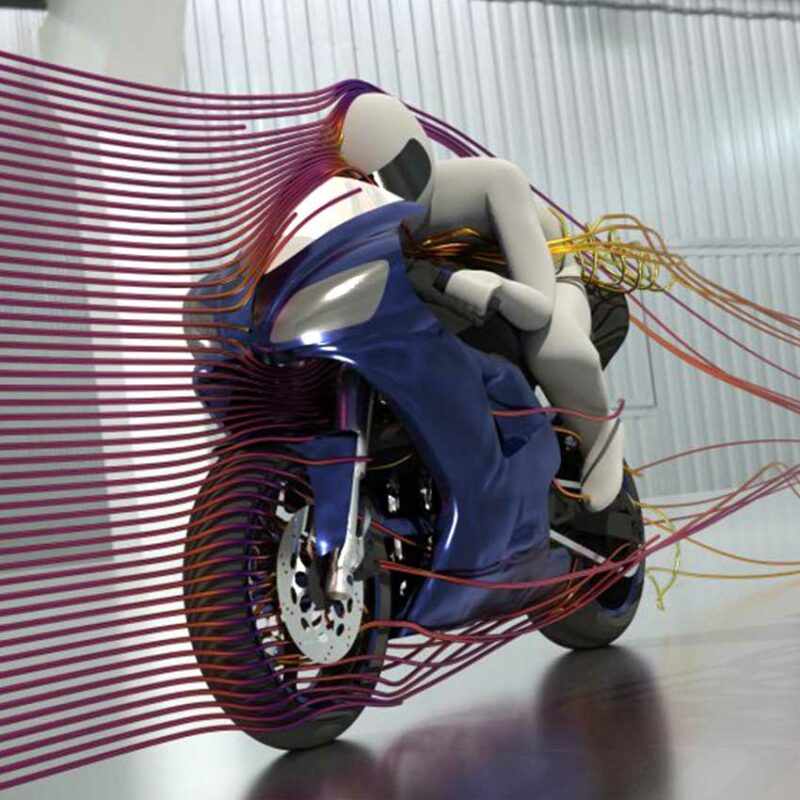 computer simulation of air around person on motorcycle
