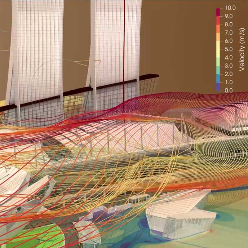 Visualization of air flow over buildings