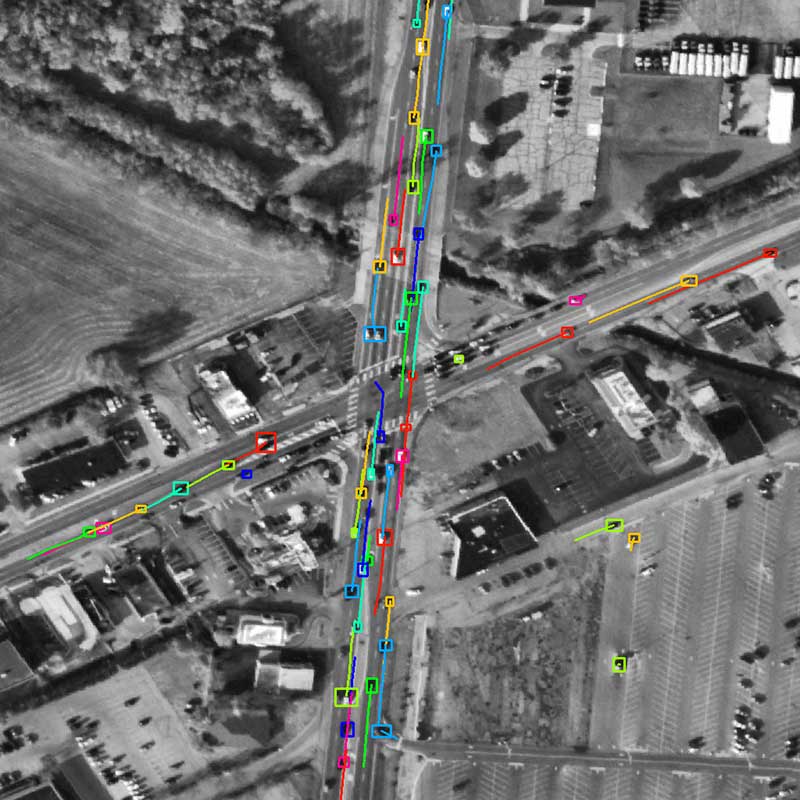 satellite imagery of streets with computer indicating direction of travel