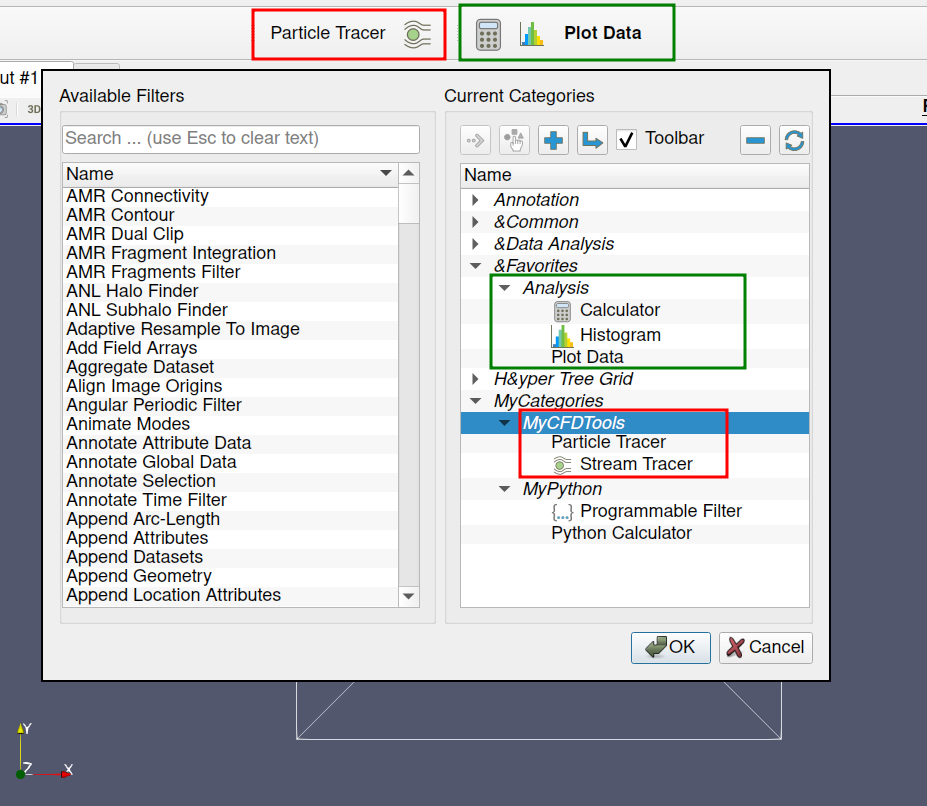 Categories configuration dialog in ParaView