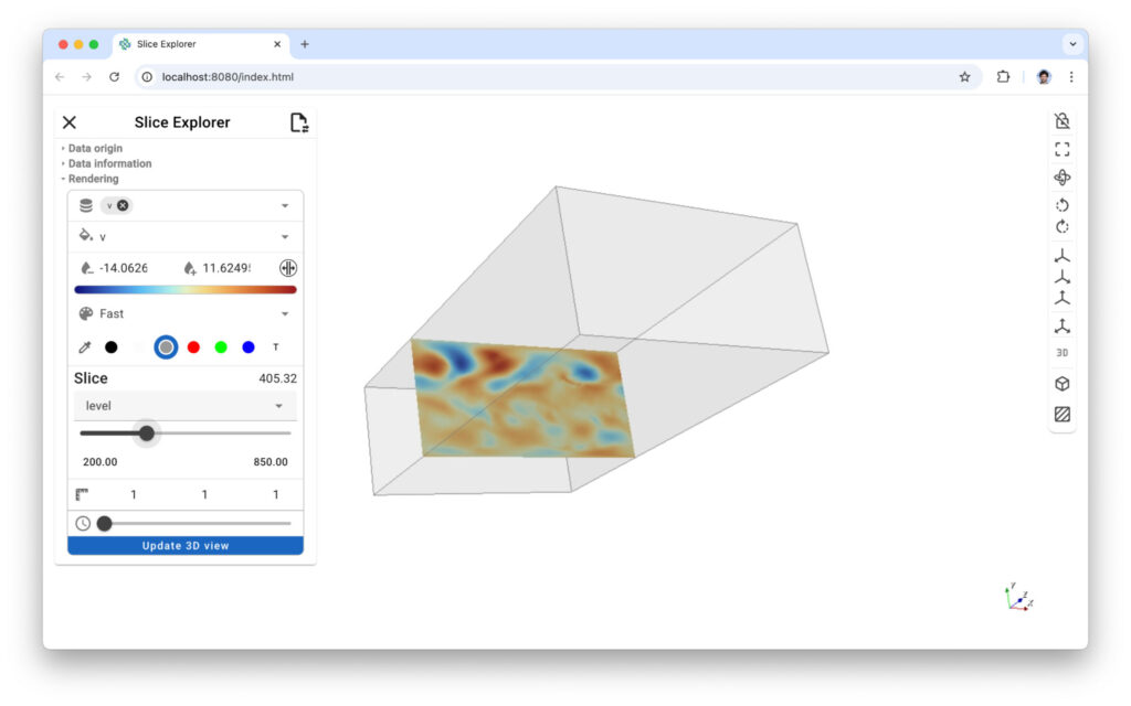Figure 6: Xarray slicer lets you cut your data along any axis and either look at your data in 3D or 2D.