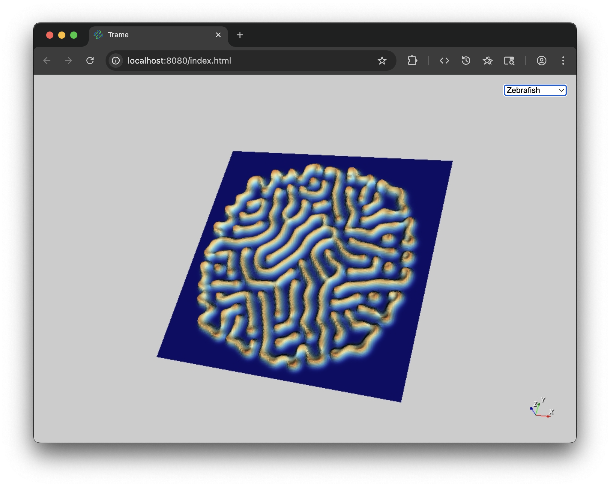 Gray Scott reaction diffusion model using Numpy with VTK and trame