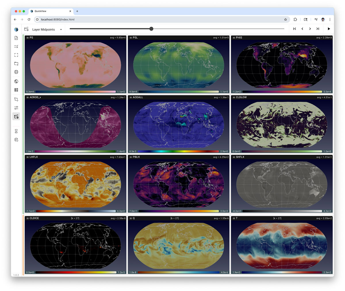 QuickView is a Trame + ParaView-powered tool for exploring atmospheric output from the E3SM Atmosphere Model (EAM). It provides an intuitive, no-scripting interface for multivariate visualization, model validation & verification and supports EAM v2, v3 (and in development v4) data formats – which simplifies the atmosphere modeling and analysis workflows.