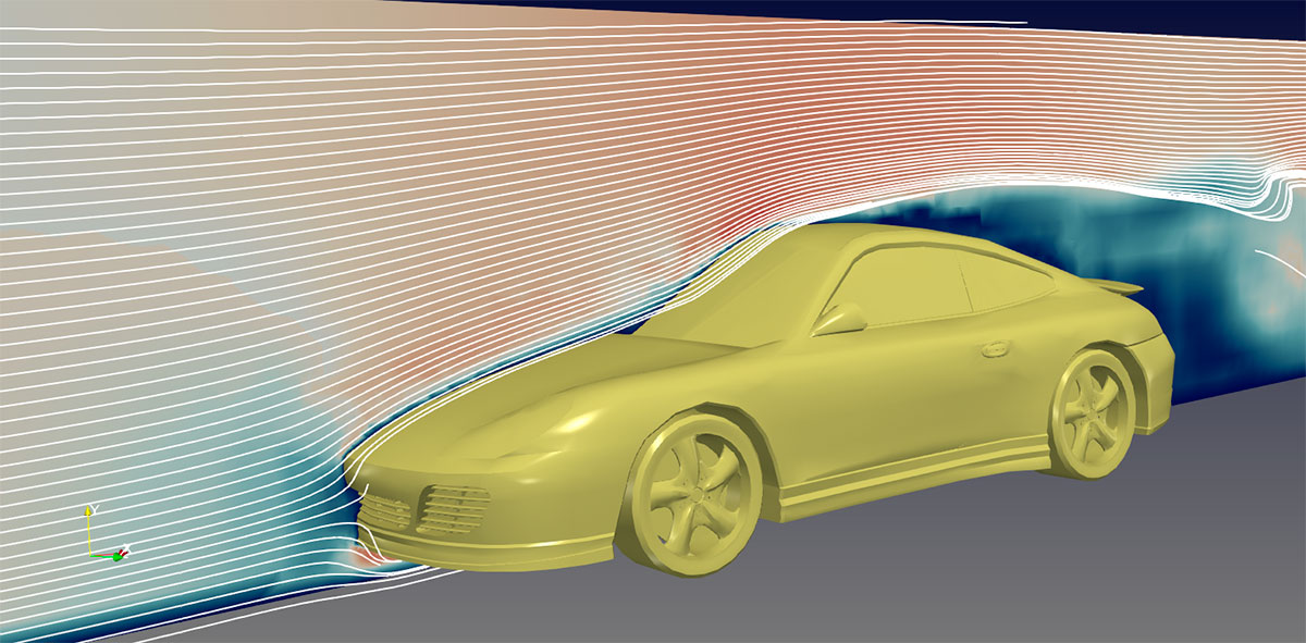 Computational fluid dynamics workflows, like OpenFOAM-based wind tunnel simulation shown above, require users to perform various tasks: problem setup, mesh generation, simulation processing, and post-processing. Decomposing these complex workflows into manageable, guided tasks is crucial for effective user management. Frameworks used: VTK, CMB ParaView, SMTK.