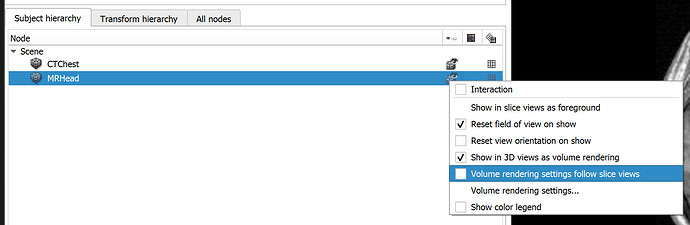 An option to synchronize volume rendering parameters with slicer views