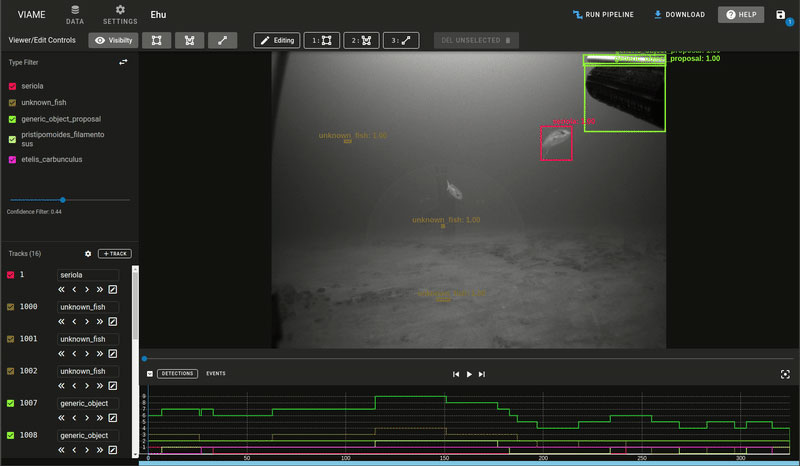 Screenshot of VIAME software showing the interface and fish being identified.