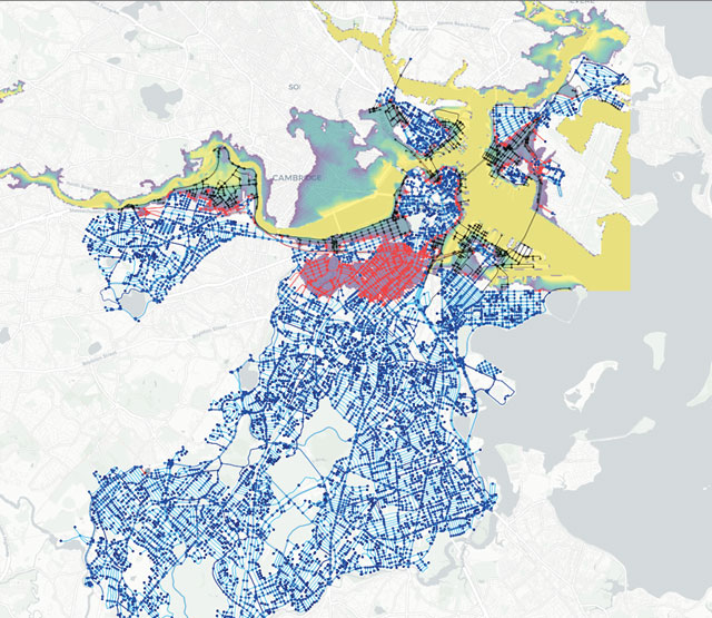 City map with roads highlighted.