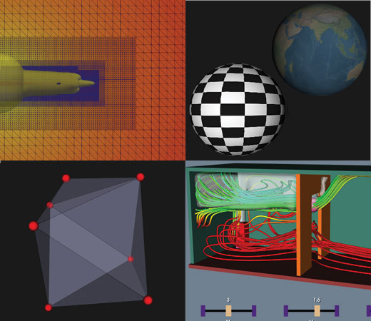 Several screenshots of visualizations using VTK