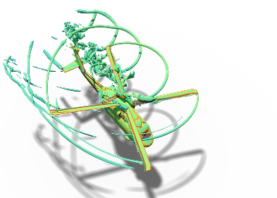Simulation of a helicopter and the rotation of the blades.