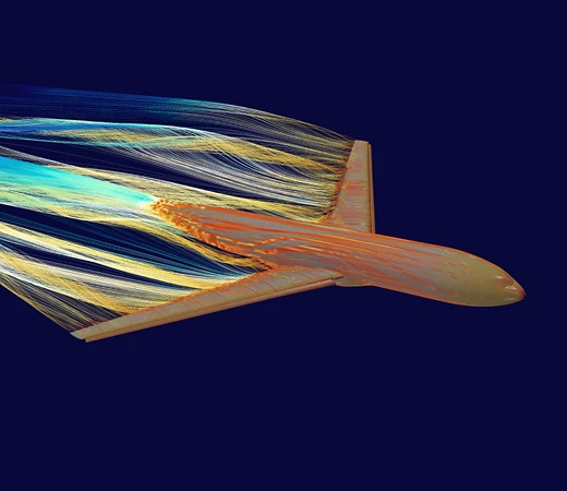 Visualization of a wind going over an airplane