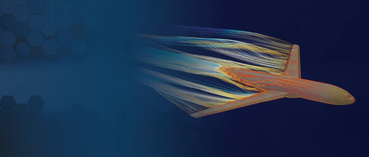 Computer visualization of an airplane with wind blowing over it.
