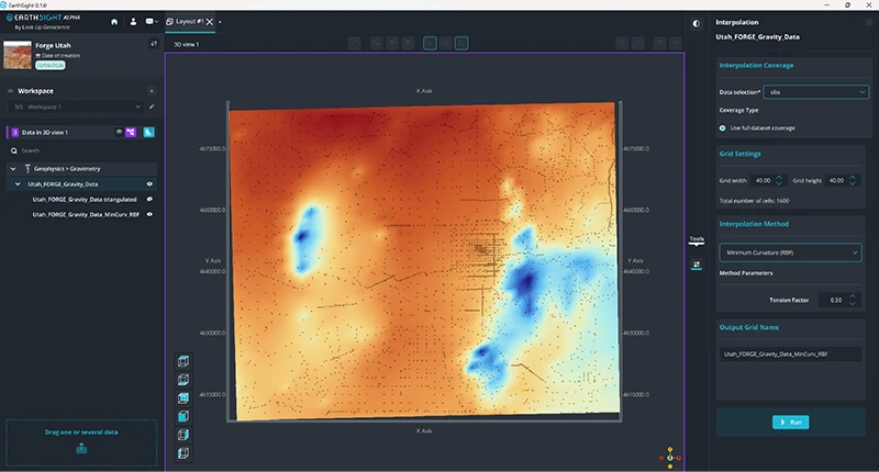 Fig 7. Interpolation tool applied on Gravimetric data measurements