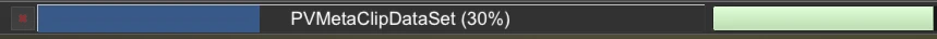 A ParaView progress bar snippet showing a blue execution status bar labeled "PVMetaClipDataSet (30%)" with a red cancel button on the left.